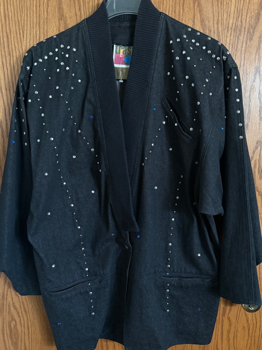 Vtg Trash Clothing Studded Black Denim Jean Jacket Embellished Women's Size Med